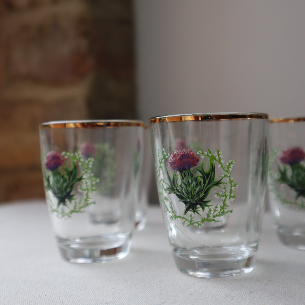 Set of shot glass with painted thistle