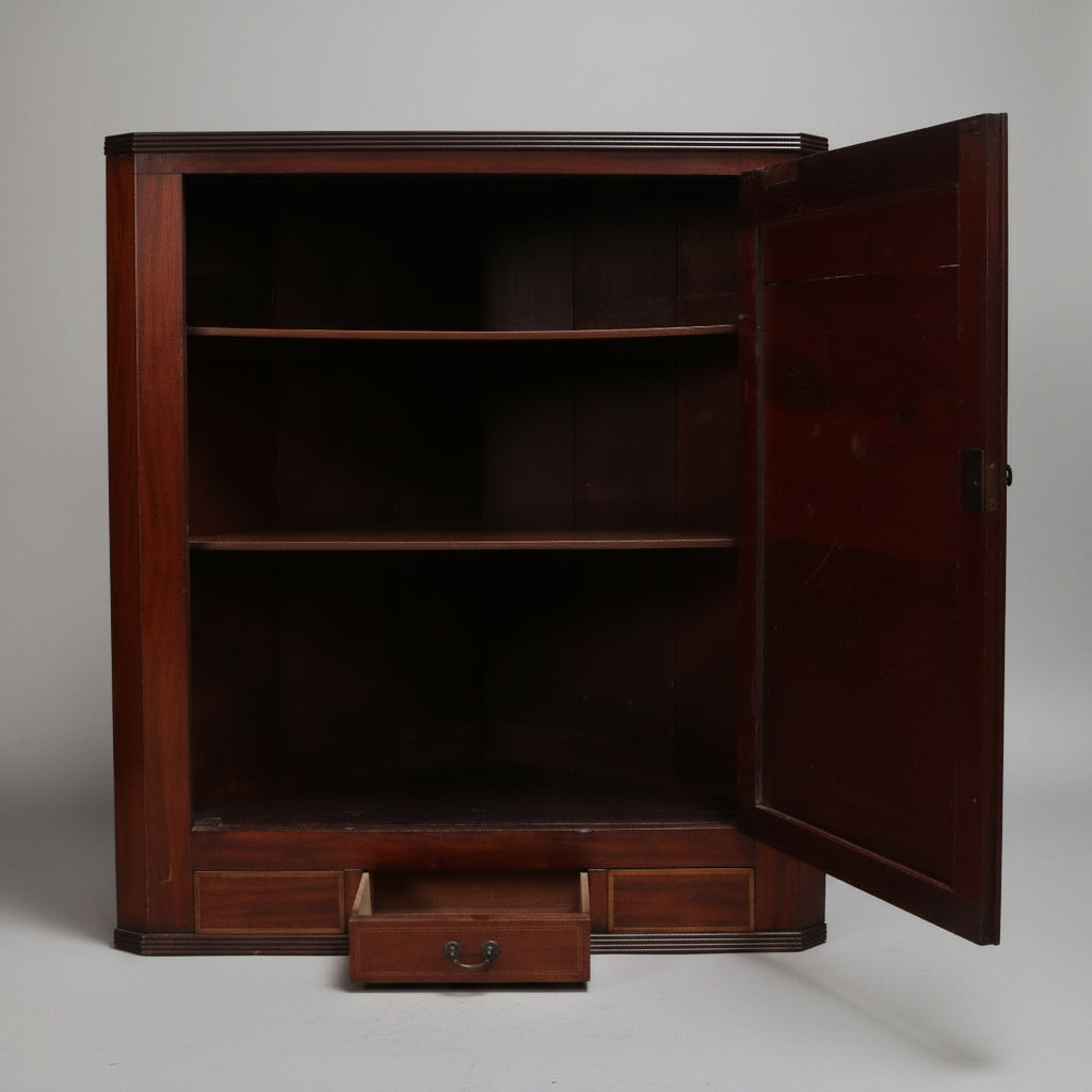 Wooden trunk with compartments on a wooden floor.