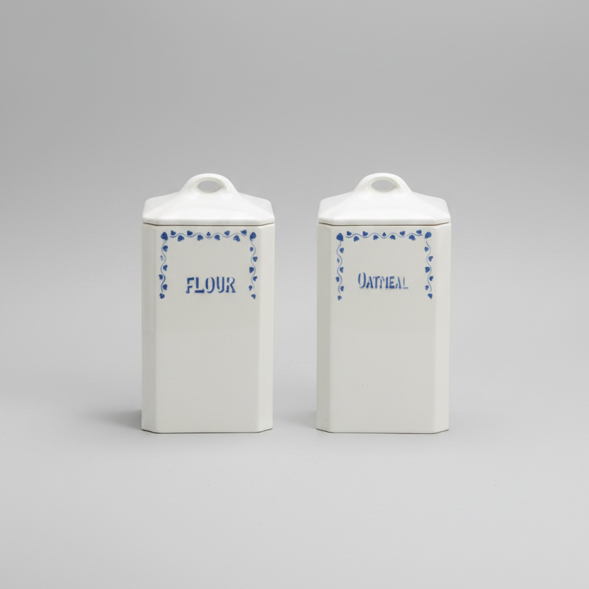 Ceramic 'Flour' and 'Oatmeal' jars