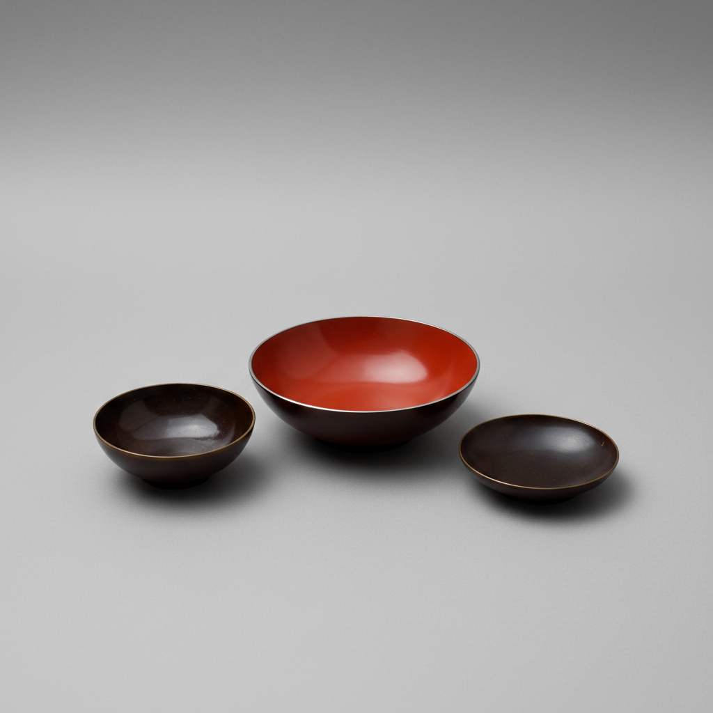 Set of three Japanese, lacquered bowls