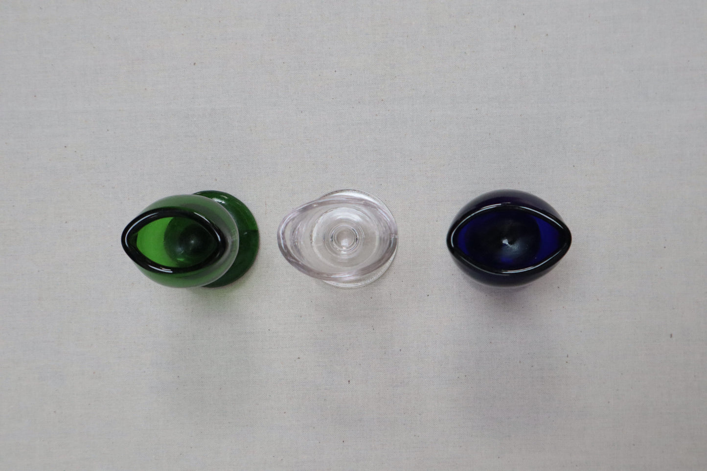 Set of three coloured glasses