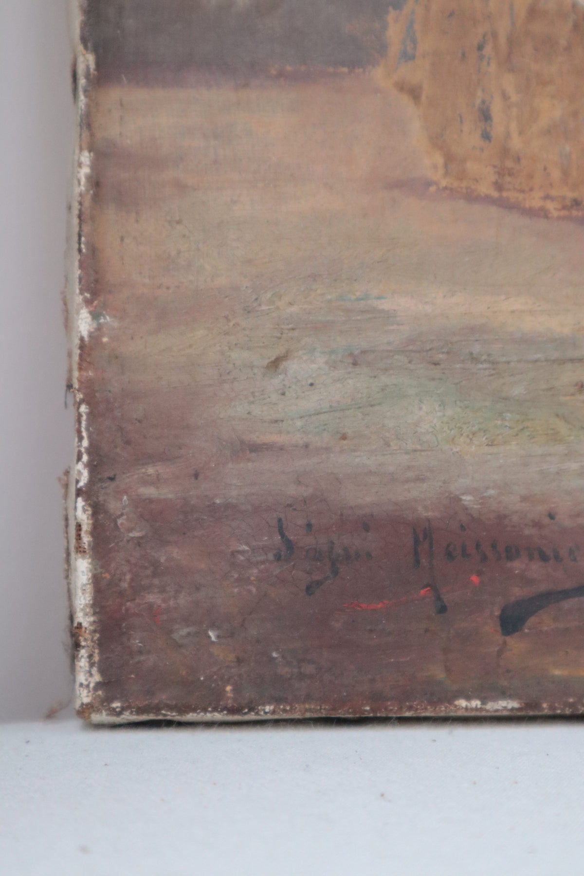 Vintage oil painting RSC theatre prop of two figures outside a tavern