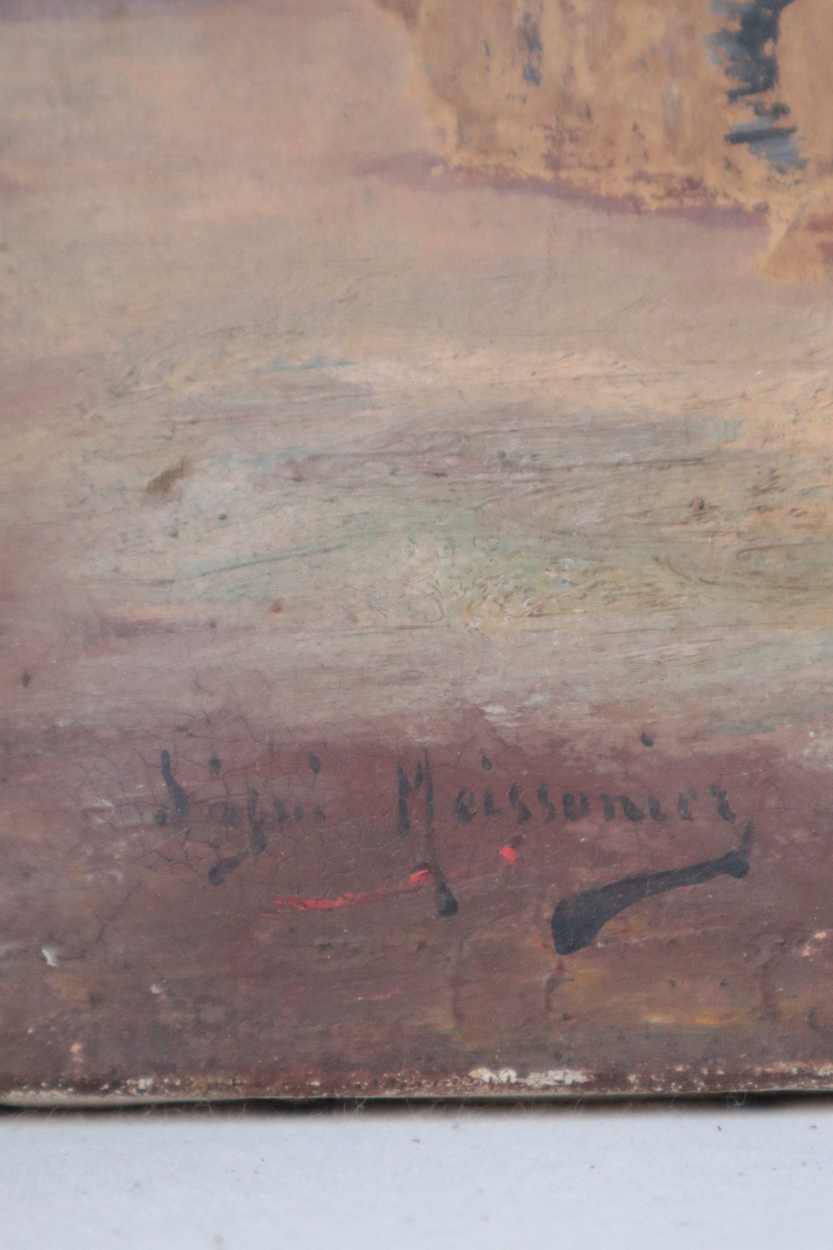 Vintage oil painting RSC theatre prop of two figures outside a tavern