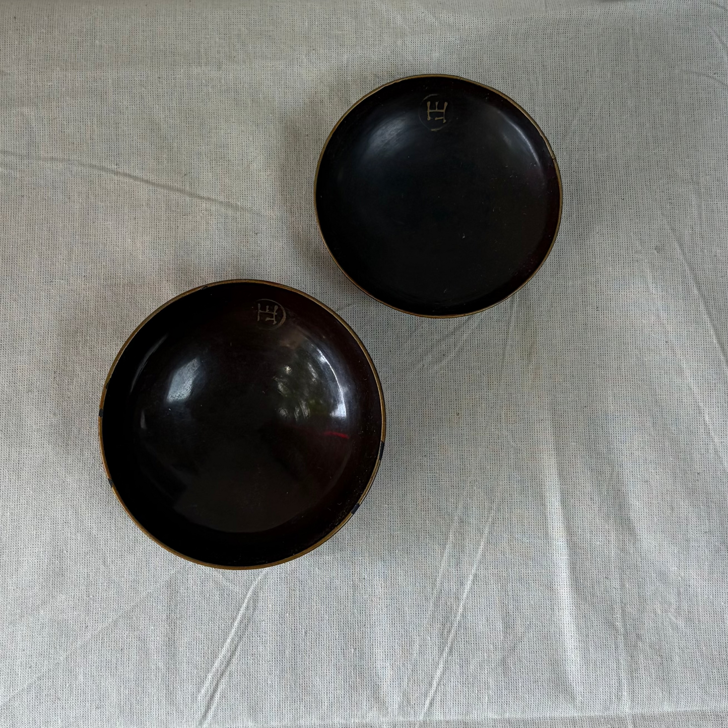 A pair of vintage Japanese lacquered noodle bowls. 