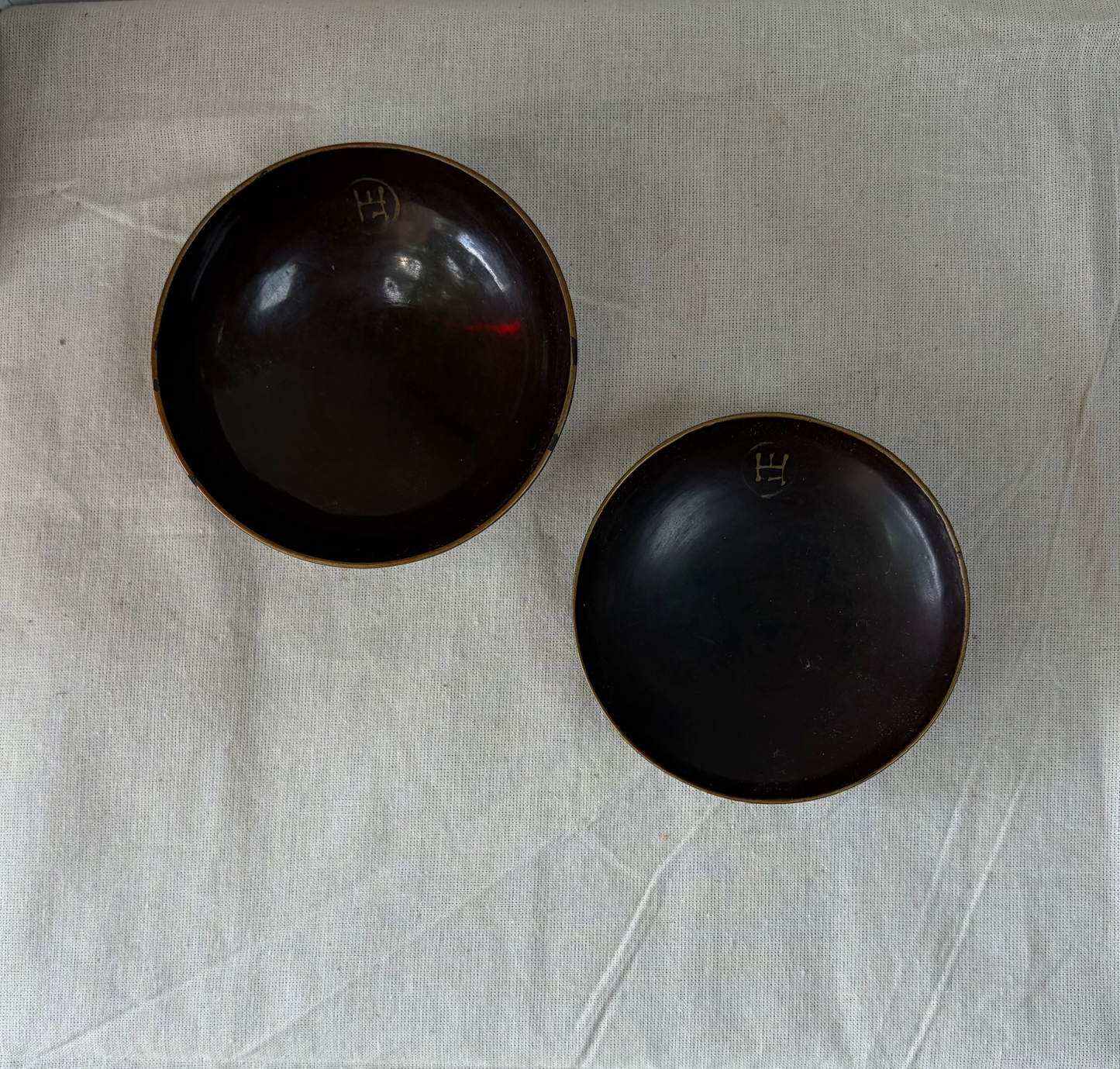 A pair of vintage Japanese lacquered noodle bowls. 