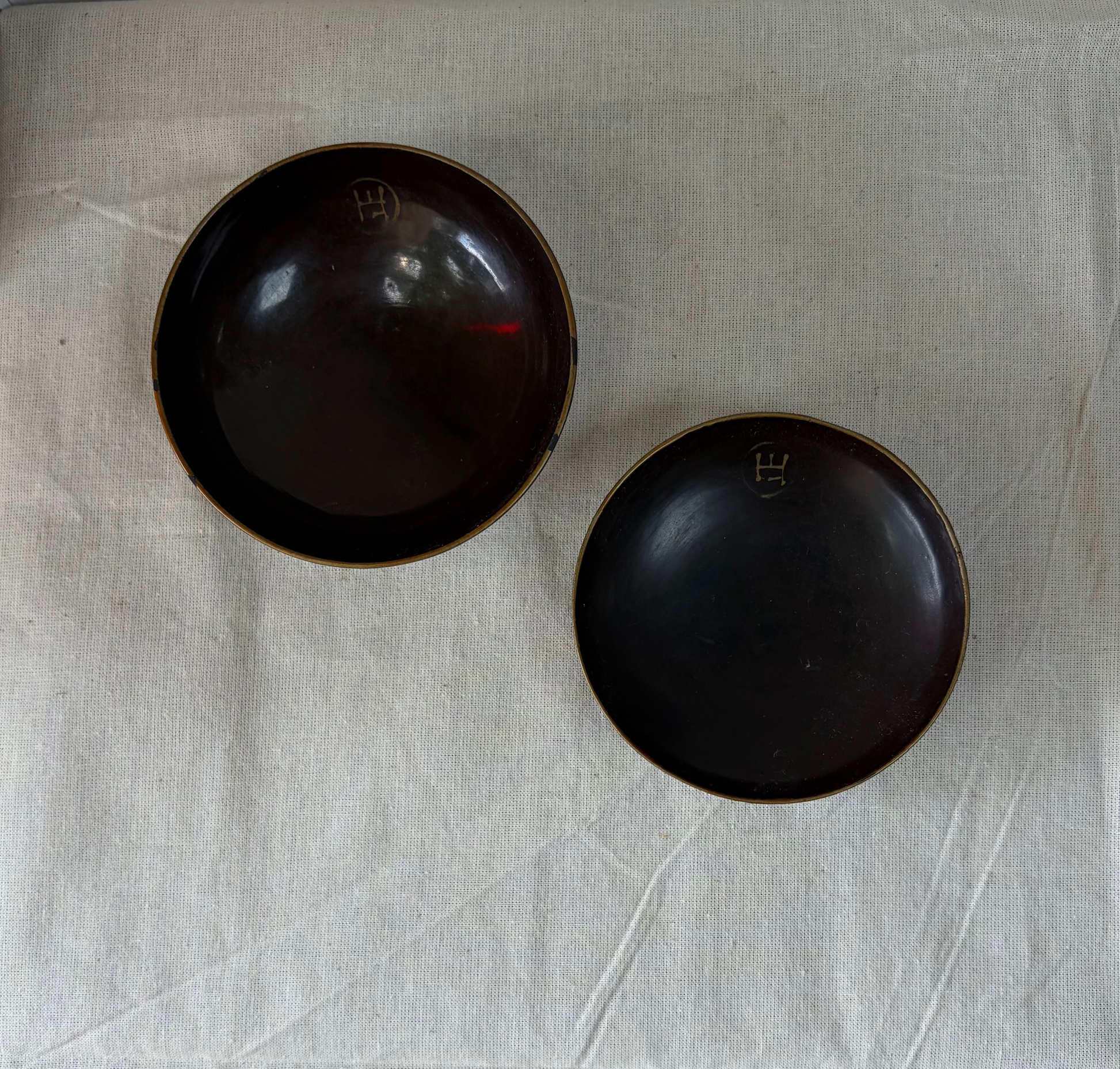 A pair of vintage Japanese lacquered noodle bowls. 